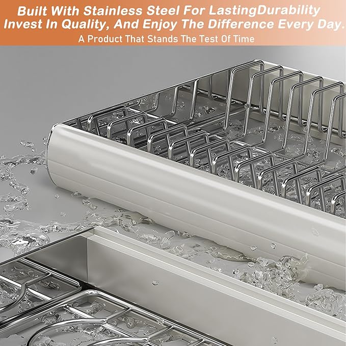 Large Over The Sink Dish Drainer Drying Rack，2 Tier Large Capacity Stainless Steel Dish Drying Rack Over Sink, Multifunctional Kitchen Organizers and Storage Dish Rack (White, Double Layer)