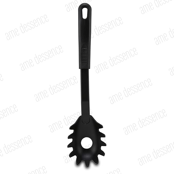 AME D'ESSENCE Pasta/Spaghetti Fork 11 3/8 inch Black Nylon 410ºF Heat Resistant Spoon with Ergonomic Handle Kitchen Gadgets for Pasta