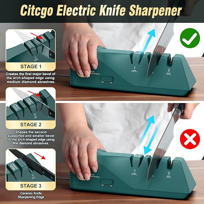 Knife Sharpener, Diamond Abrasives Electric Knife Sharpener for Stainless Steel and Ceramic Knives, with Dust Collection Box, Quick Sharpening & Polishing