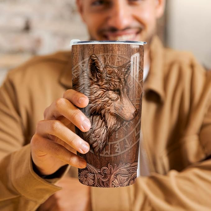 winorax Wolf Tumbler Wolves Gifts For Women Men Wolf Cup 20oz Stainless Steel Insulated Tumblers Coffee Travel Mug Cup Equestrian Gifts For Birthday Christmas