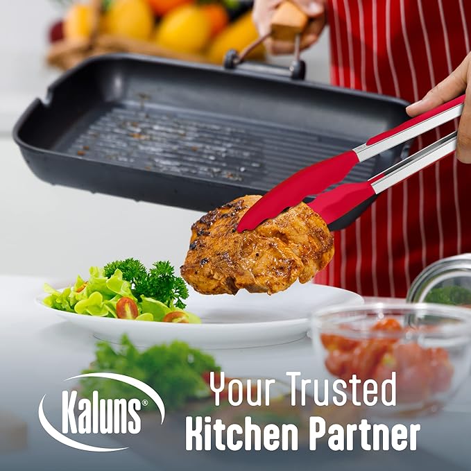 Kaluns 5-Piece set Includes 3 Silicone Spatulas 1 Turner and 1 9" Tong Kitchen Tools Best for Cooking,Baking and Mixing, Strong Stainless steel core design Non-stick and 600F Heat resistant