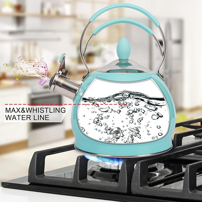 Whistling Tea Kettle Stainless Steel Teapot, Teakettle for Stovetop Induction Stove Top, Fast Boiling Heat Water Tea Pot 2.6 Quart