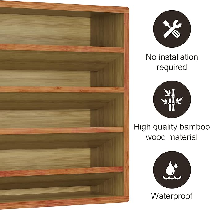 Orimade 4 Tier Spice Rack Organizer for Cabinet, Freestanding Bamboo Seasoning Rack for Countertop, Cupboard, Pantry, Kitchen, 13.18 x 4.13 x 12.2 inches(Spice Jars Not Included), Bronze