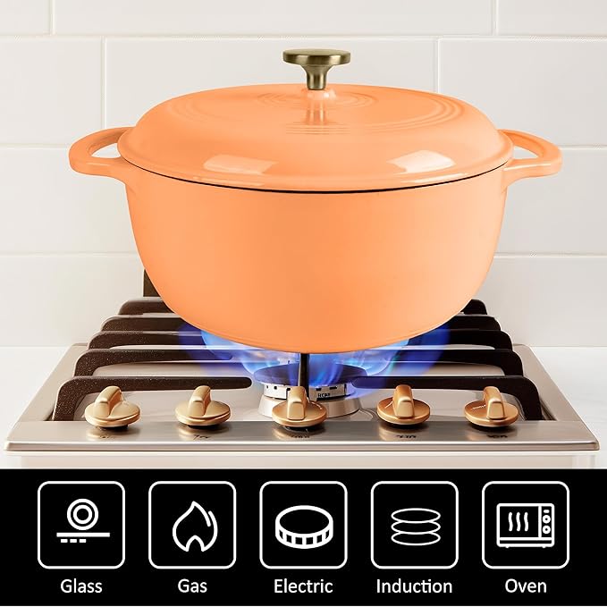 Premium Enameled Cast Iron Dutch Oven for Bread Baking | Non-Stick 5.5QT Oval Bread Oven with Lid | Perfect for Sourdough, Loaf, and Artisan Baking (Round Orange, 5.5 QT)