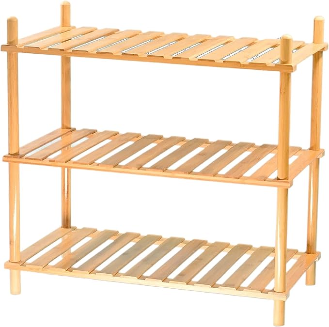GOGOGO Expandable 3-Tier Bamboo Bathroom Shelf - 150LBS Heavy-Duty, Tool-Free Assembly, Multifunctional Storage for Bathroom/Kitchen/Office Holder Plant Flower Stand- Useful Home & Housewarming Gift