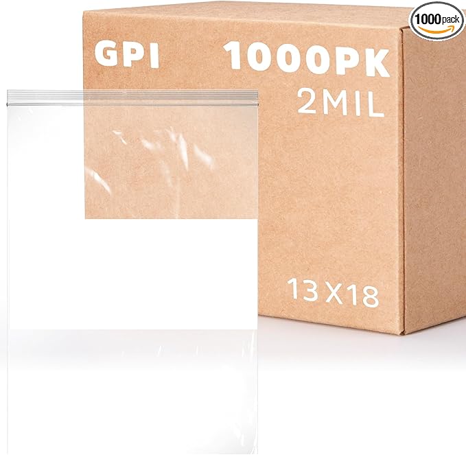 13" x 18" Extra-Large Zip Bags, 2 Mil Thick Clear Plastic Reclosable Zipper Lock Bags with Write-on White Block, with Resealable Zip Top Lock for Food Storage & Office Supplies, 1000 Count