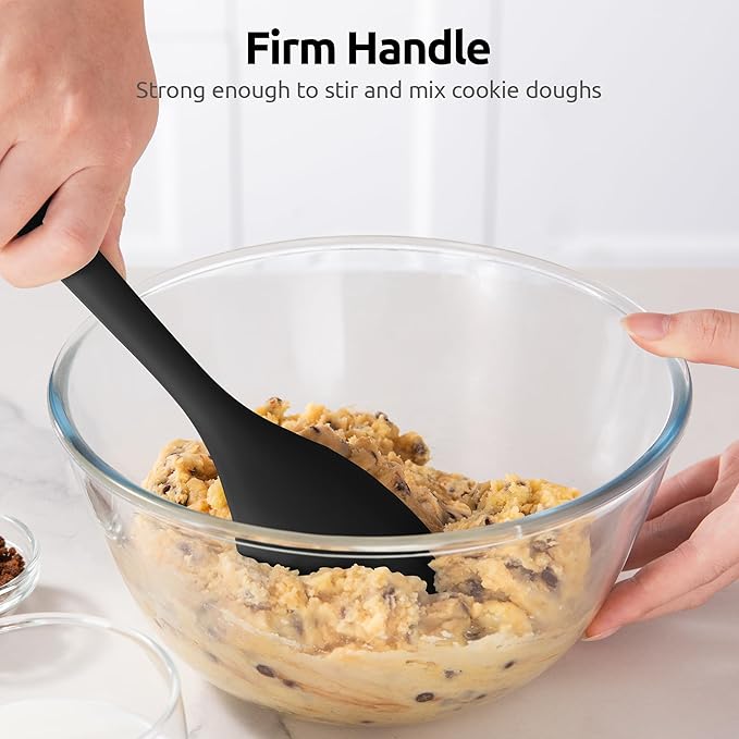 600ºF Heat Resistant Spatula Spoon: U-Taste Flexible Silicone Cooking Scoop Spoonula, Serving Mixing Scraping Food in Non-Stick Pan Cookware, Seamless Multifunctional Kitchen Utensil (Black)