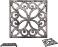 Comfify Decorative Cast Iron Trivet – Square Pattern for Kitchen or Dining Table – 6.5 x 6.5 with Rubber Feet – Recycled Metal – Rustic Design – Rust Silver Color