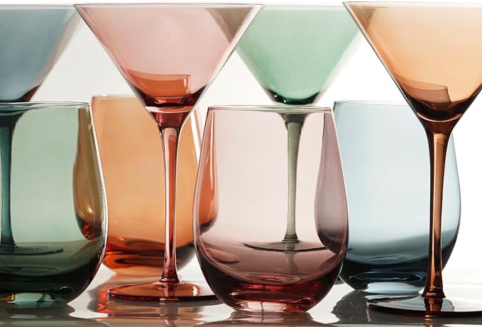 Colored Stemless Wine Glasses for Red or White Wine (Set of 2), 18-Ounces, Large Wine Glasses for Cabernet, Pinot Noir, Burgundy, Bordeaux (Red&Green O Wineglass Set of 2)