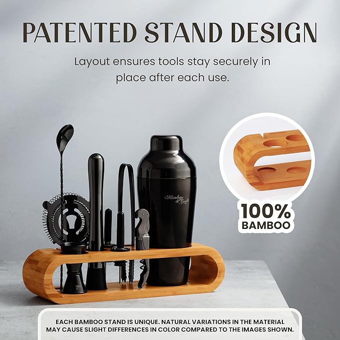 Mixology & Craft Cocktail Shaker Set: 10-Piece Bartender Kit with Stand | Complete at Home Bar Set with Bar Accessories | Great Housewarming Gift | Leak-Proof Design (Gun-Metal)
