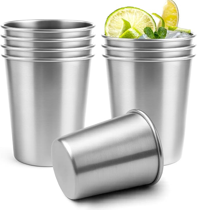 8 Pack 8oz Stainless Steel Cups, Stainless Steel Stacking Beer Pint Cups, Stainless Steel Water Tumbler for Home, Party, Camping, Outdoor, Stackable Drinking Glasses, Reusable, BPA Free