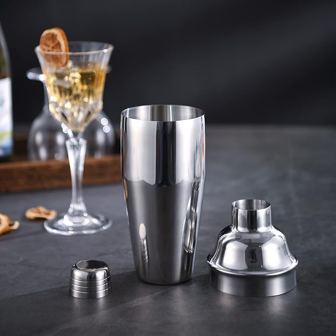 Cocktail Shaker with Double Measuring Jigger,Professional Stainless Steel 24oz Martini Shaker Set,Drink Built-In Strainer,Bartender Kit.