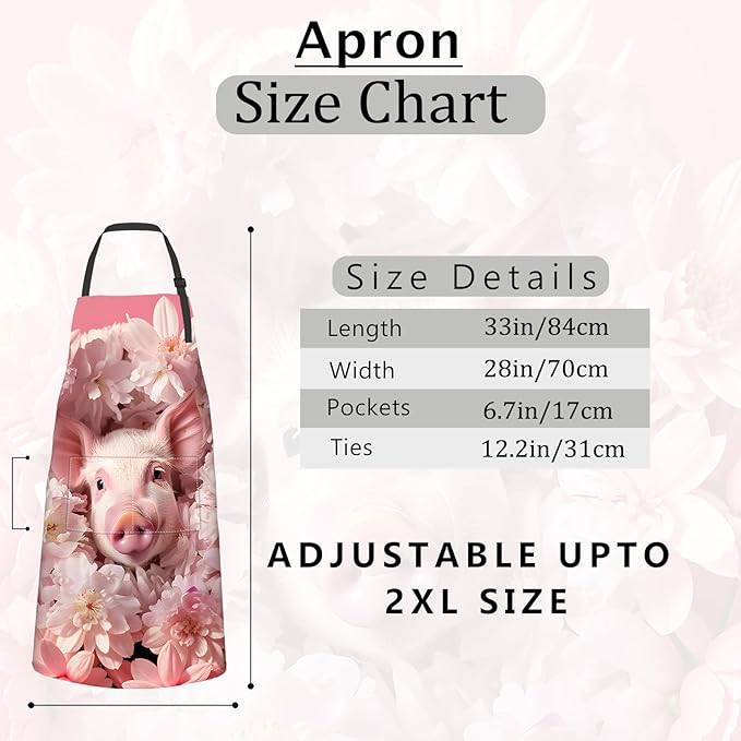 Flower Pig Apron,Oxford Fabric Adjustable Kitchen Apron with 2 Pockets,Waterproof Cooking Aprons for Men Women Mom Wife Dad,Ideal Gifts for Coffee House,Shop,Baking,BBQ,Housewarming,28x33in