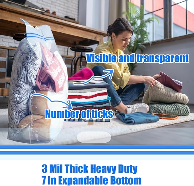10 Gallon Large Storage Bags with Handle, 50 Counts | Double Zipper Seal | Expandable Bottom, Resealable Clear zip Bags for Home, Travel, Moving Commercial and Outdoor