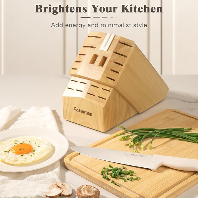 Knife Set, Astercook 22-Piece Kitchen Knife Set with Block & Built-in Sharpener, Ultra-Sharp High Carbon Stainless Steel Knives, Dishwasher Safe, Ergonomic Anti-slip Handle, Cream White