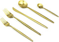 Customized 5-Piece 18/10 Stainless Steel Flatware Set, Serive for 1, With Fork Spoons Knife Teaspoon Dessert Fork for Home Kitchen Restaurant Hotel (Matt Gold)