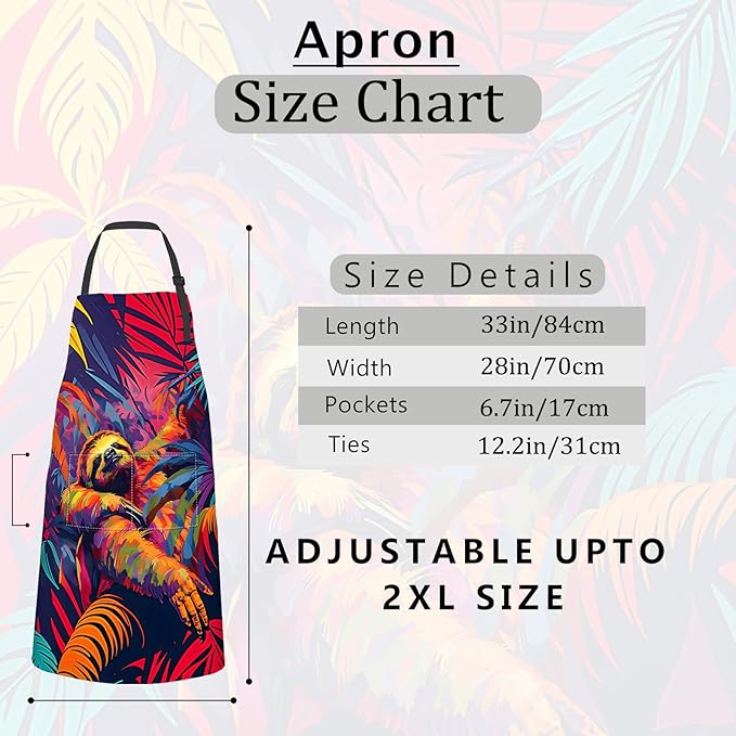 Colorful Sloth Apron,Oxford Fabric Adjustable Kitchen Apron with 2 Pockets,Waterproof Cooking Aprons for Men Women Mom Wife Dad,Ideal Gifts for Coffee,Shop,Baking,BBQ,Housewarming,28x33in
