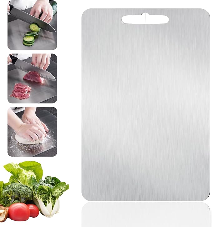 Stainless Steel Cutting Board, Double Sided Cutting Boards for Kitchen, SUS 316 Food-Grade Non Toxic Stainless Steel Chopping Board for Meat, Fruit and Vegetable (13.2 x 9.1 in)