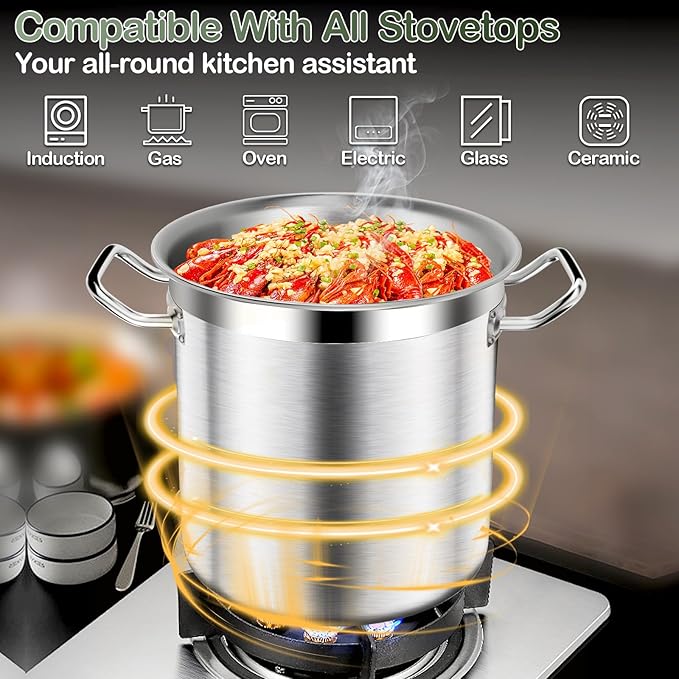 Stainless Steel Stock Pot,100 QT Large Stock Pot with Lid, Heavy Duty Tri-Ply Bottom Commercial Grade Stock Pots for Boiling Cooking Soup Stew Thick Bottom Deep Cookware Big Stockpots