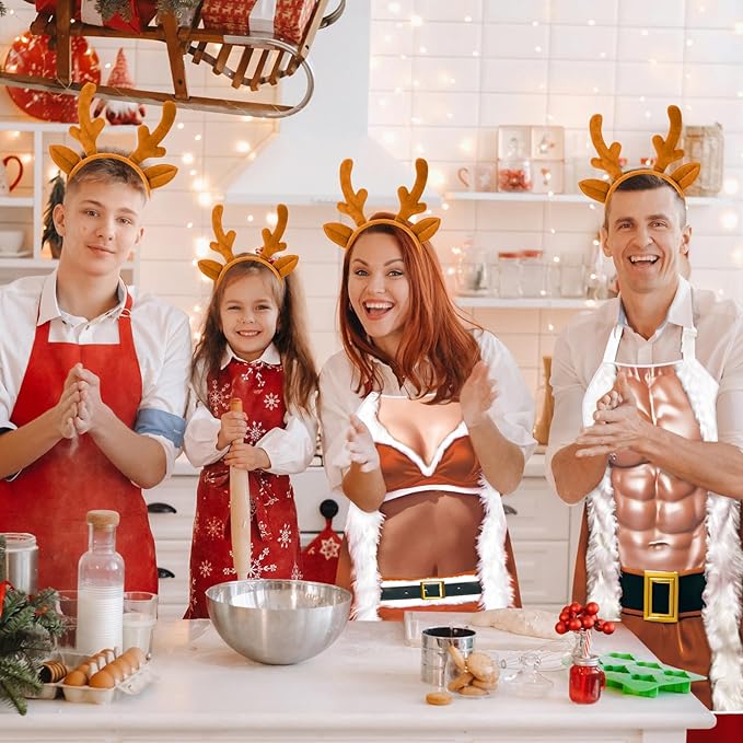 4 Pcs Christmas Aprons with Hats for Women Men Adjustable Kitchen Funny Cooking Aprons for BBQ Party