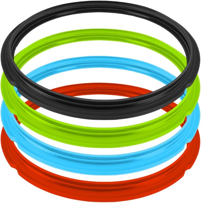 4 Pack Silicone Sealing Rings for Instant Pot, FineGood 4 Colors 5/6qt Size Sweet and Savory Edition Accessory for Pressure Cooker - Red, Black,Blue,Green
