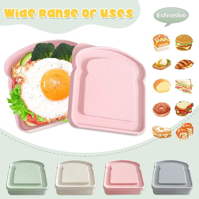 Sandwich Containers, Sandwich Containers for Lunch Box, Reusable Toast-Shaped Lunchbox, BPA-Free Plastic Food Storage with Lid, Microwave & Dishwasher Safe, for Adults & Families