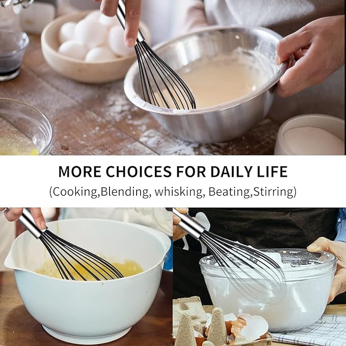 Danish Dough Whisk Stainless Steel Dough Hook Dutch Whisk for Sourdough Bread Dough Mixer Hand Wooden Handle Kitchen Whisking Mixing Tool Bread Making Tools and Supplies (3 Pack Black)