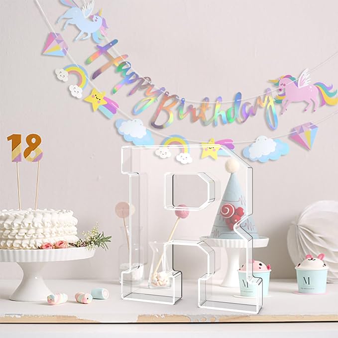 13.8" Acrylic Letter Charcuterie Tray, Charcuterie Letters Fillable Box for Food, Reusable Serving Cake Candy Dish Display Tray for Birthday Anniversary Party Decoration (Letter R)