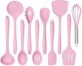 Onader Silicone Cooking Utensils Set, 10 Pieces Kitchen Utensils Set, Pink Kitchen Gadgets Tools Kit for Nonstick Cookware
