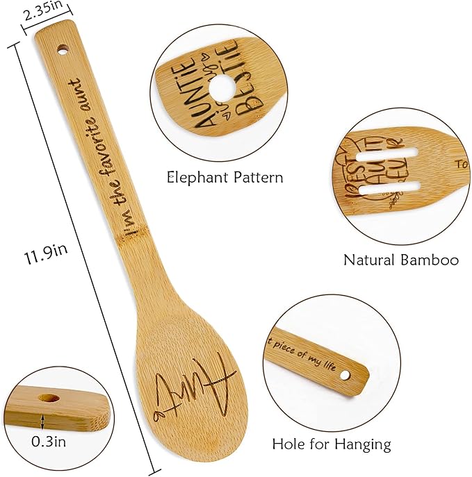Aunt Gifts,Gifts for Aunt from Niece & Nephew,Best Aunt Ever Gifts,Birthday Gifts for Aunt,Great Aunt Gifts,Kitchen Gifts for Aunt Unique,Gifts for New Aunt,To Be Aunt,5PCS Aunt Wooden Cooking Spoons