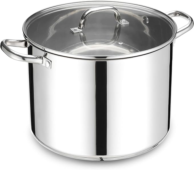 Stainless Steel Large Stock Pot, LIANYU 16 QT Heavy Duty Stockpot with Glass Lid, Deep Classic Soup Pot for Cooking Stewing Simmering, Thick Tri-ply Base & Stay-Cool Handle, Dishwasher Safe Cookware