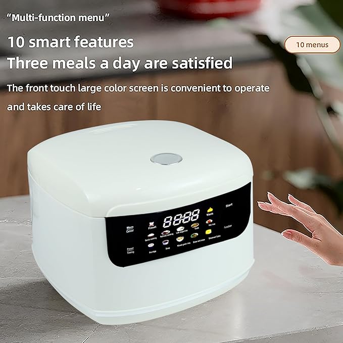 2L Mini Protable Rice Cooker,5 Cups Cooked/3 Cups Uncooked, 400W Non-Stick Rice Maker, 24 hours Timer Delay, 10 Functions, Fast Cooker,White