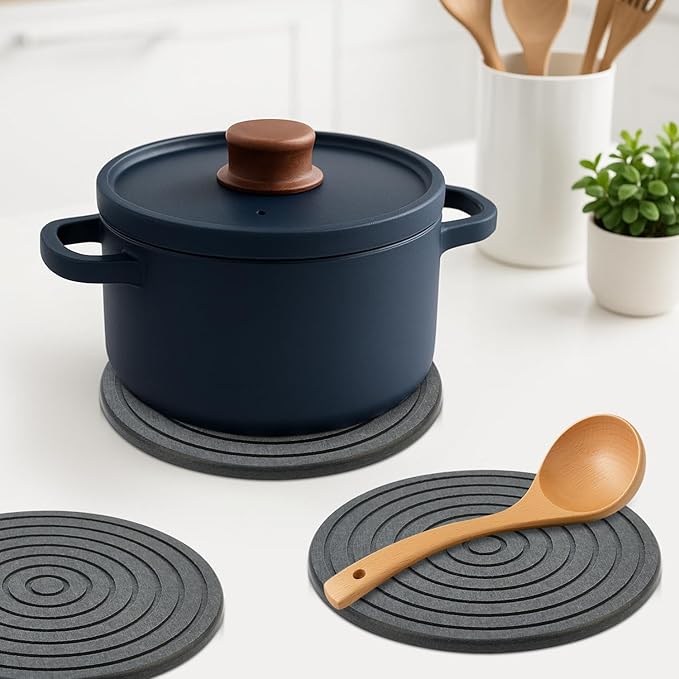 3 Pack Trivets for Hot Dishes Decorative Diatomite Stone Drying Tray for Kitchen Counter Black Silicone Trivets for Hot Pots and Pans Large Coasters Ceramic Trivet Set Round Bathroom Decor Trays