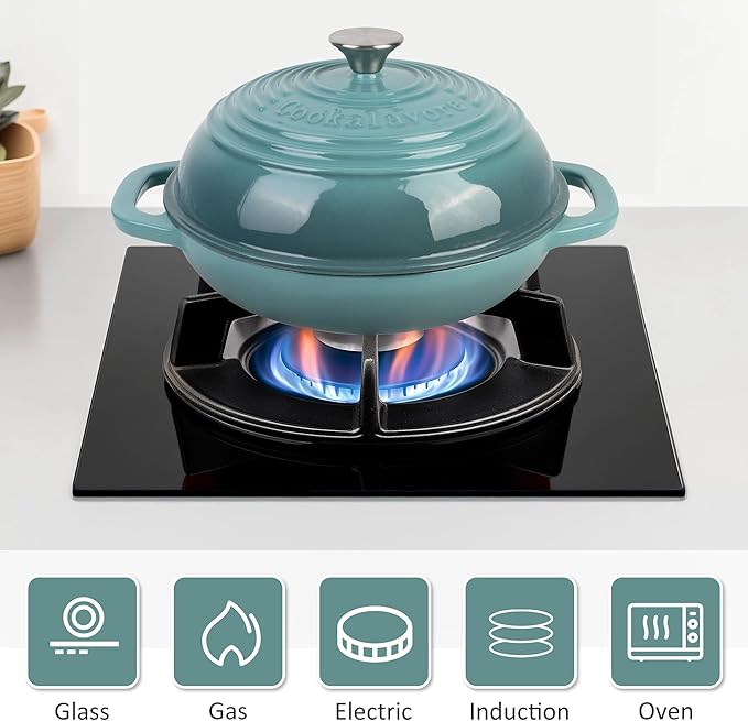 Premium Enameled Cast Iron Dutch Oven for Bread Baking | Non-Stick 5QT Oval Bread Oven with Lid | Perfect for Sourdough, Loaf, and Artisan Baking (Round Green, 5 QT)