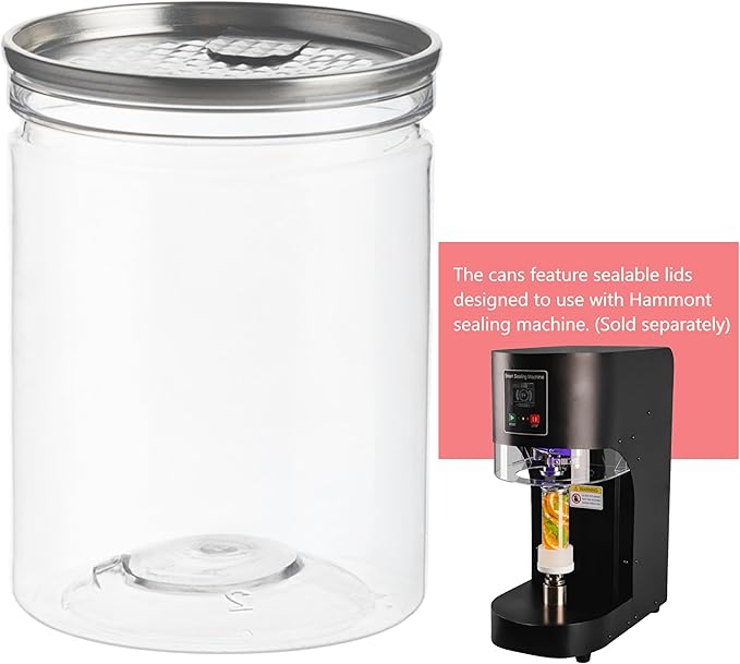 Hammont Clear Plastic Containers with Lids – 200 Pk Small Food Storage Jars W/ Aluminum Peel-Off Seal & Snap-On Lid – Airtight Canisters - Made for Hammont Automatic Cup Sealers (4 oz Tall)