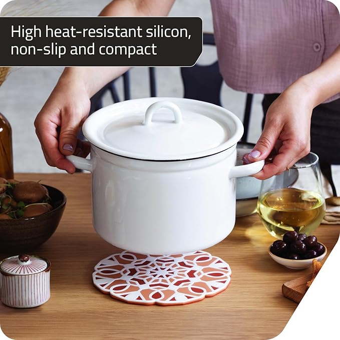 Peleg Design TriveTile Trivet Set – for Hot Pots and Pans - Fun and Decorative – Non-Slip Heat-Resistant Kitchen Trivets - Split into 3 Trivets, Holds 3 Dishes Simultaneously - 7x7 inches (Tan)