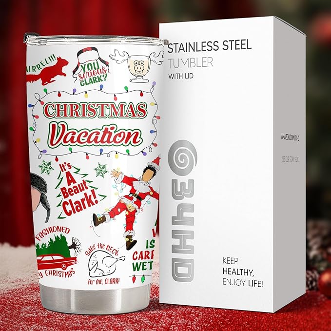 34HD Christmas Movie Tumbler with Lid - 20 oz Stainless Steel Mug, Character Mug for Christmas Gifts