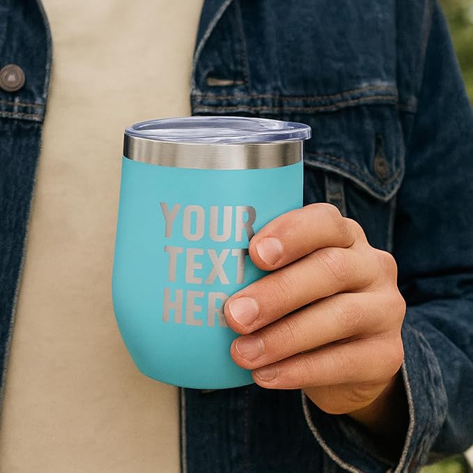 Gifts Inscribed Personalized Wine Tumbler with Lid – Teal Custom Text Engraved Stainless Steel Insulated Mug for Hot & Cold Drinks – Customized Bridesmaid, Wedding, or Birthday Gift