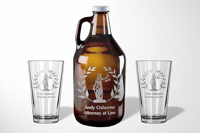 Alterd Industries Lawyer Gifts - Attorney Gift lawyer gifts for Men Court Case women office Whiskey Glasses Decanter Scales of Justice Law Office Esquire (Growler Gift Box, Lady Justice)