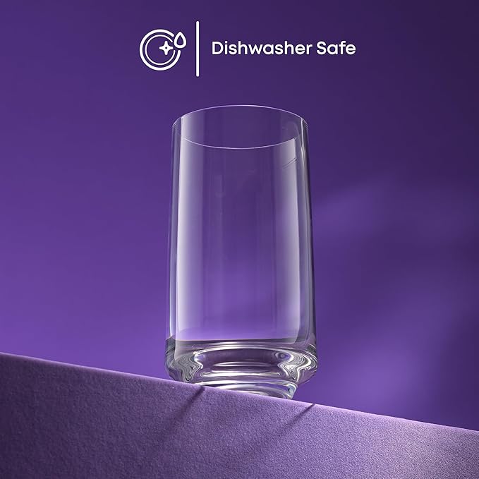 JoyJolt Sidney Highball Glasses Set of 4 | 16 oz Drinking Glasses for Water, Soda, Cocktail, Mojito, Tom Collins | Tall Glass Cups | Home Bar Glass Set | Premium Crystal Barware Made in Europe