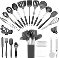 Silicone Cooking Utensils Set Utensil: 40 Pcs Black Stainless Steel Cookware Set, Nonstick Silicone Cooking Utensils Set, (Grey)