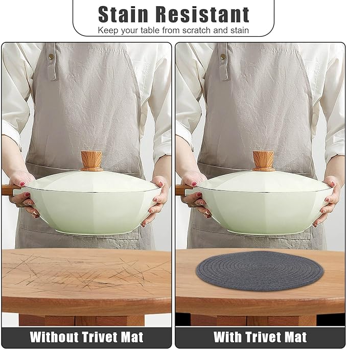 Billbotk 11.8" and 7" Hot Mats for Pots and Pans, 7 Woven Trivets for Hot Dishes, Pot Holders for Kitchen, Tabletop Accessories for Counter Heat Resistant