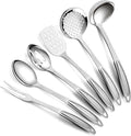 Berglander Stainless Steel Kitchen Utensils Set 6 Pcs, Cooking Utensil Sets, Kitchen Gadgets Essentials Include Metal Spatula Set, Skimmer, Ladle, Serving Spoon, Slotted Spoon, Carving Fork