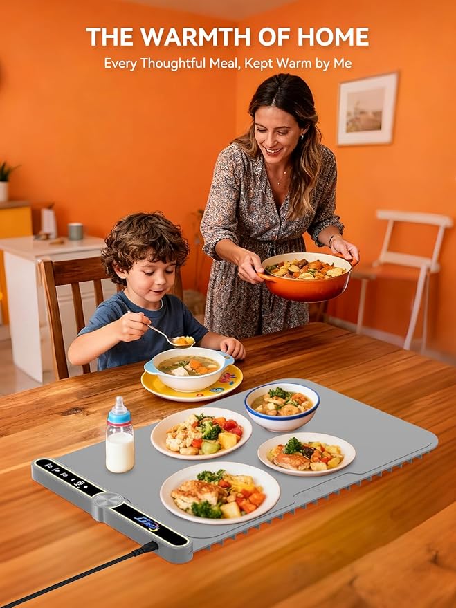 Food Warming Mat, 9 Temperature Modes & Upgraded Electric Heating Wire Full Surface Heating, Portable Warming Mat for Food, 6-Hours Auto Shut-Off Food Warming Mat for Buffet, Parties