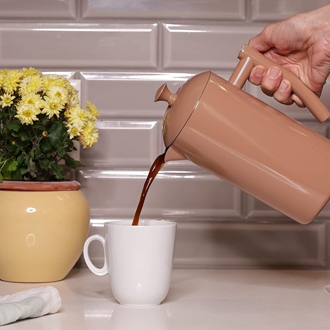 Frieling Double-Walled Stainless Steel French Press Coffee Maker - Sandstone 34 fl oz - Camping & Insulated French Press Coffee Pot