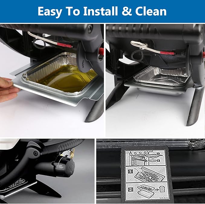 Uniflasy 80346 Catch Pan for Weber Q100 Q1000 Q120 Q140 Q1200 Series Drip Tray for Weber Baby Q Gas Grill with 6415 15pack Aluminum Liner Replacement for Weber 41887