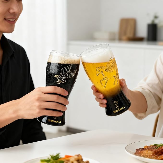 Beer Glasses for Men, 16 oz Drinking Glass Set with Built-in Bottle Opener, Color-Shift Design, Pilsner Craft Glassware for Beer, Great Gift for Dad, Husband, Father’s Day or Anniversary (1)