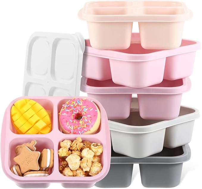 Honeydak 5 Pack Snack Containers 4 Compartment Bento Snack Boxes Reusable Lunchable Containers with Lids Divided Meal Prep Lunch Food Storage Box for School Work Travel(Gray and Pink Ombre,Equal)