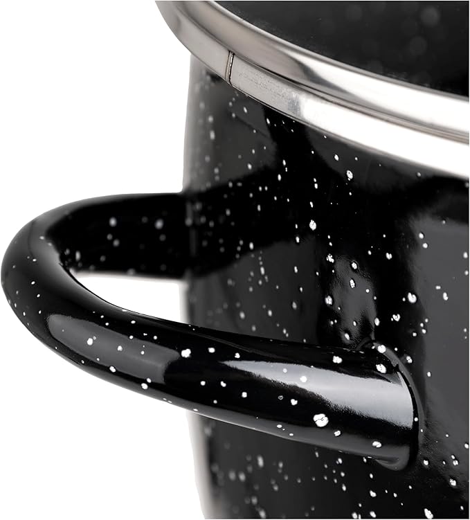 EKCO EOS 12-Quarts Alloy Steel Speckled Stockpot with Glass Lid - Dishwasher and Oven Safe Cooking Pot up to 350°F - Induction Cookware for All Cooktops - Non-Reactive Enameled Soup Pot - Black