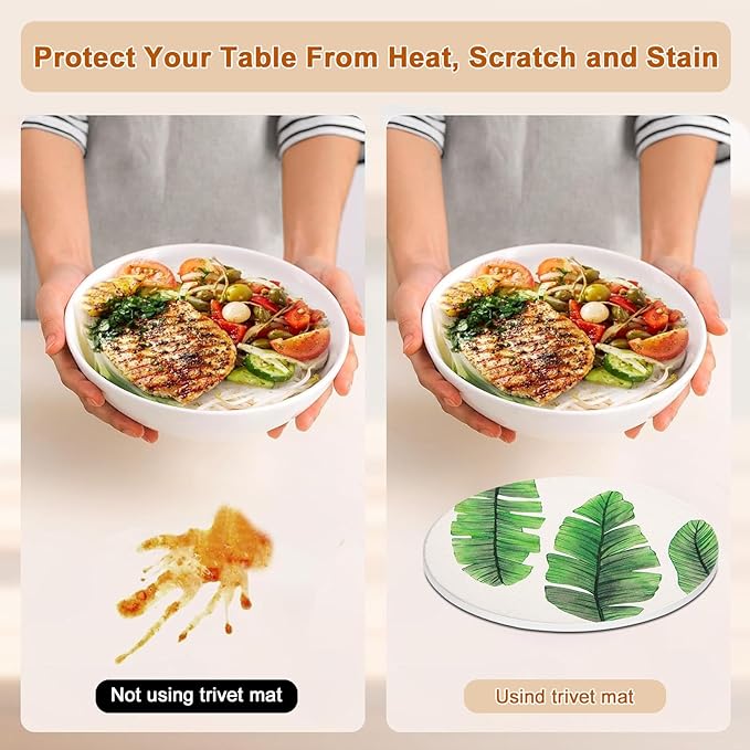 3-Pcs 8'' Ceramic Marble Style Trivet with Holder, Absorbent Trivets for Hot Dishes, Cork Bottom Anti-Slip Trivet Mats for Hot Pots and Pans